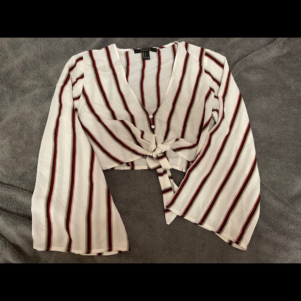 Stipe wide sleeve crop top